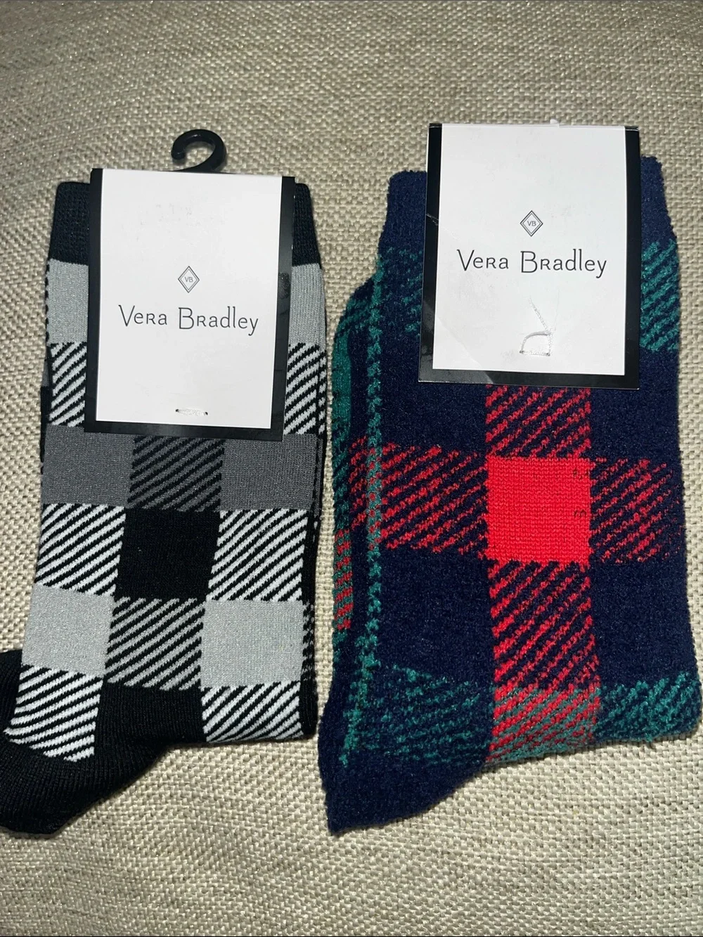 Vera Bradley Plaid Crew Socks - Black, Gray & Navy, Red, Green